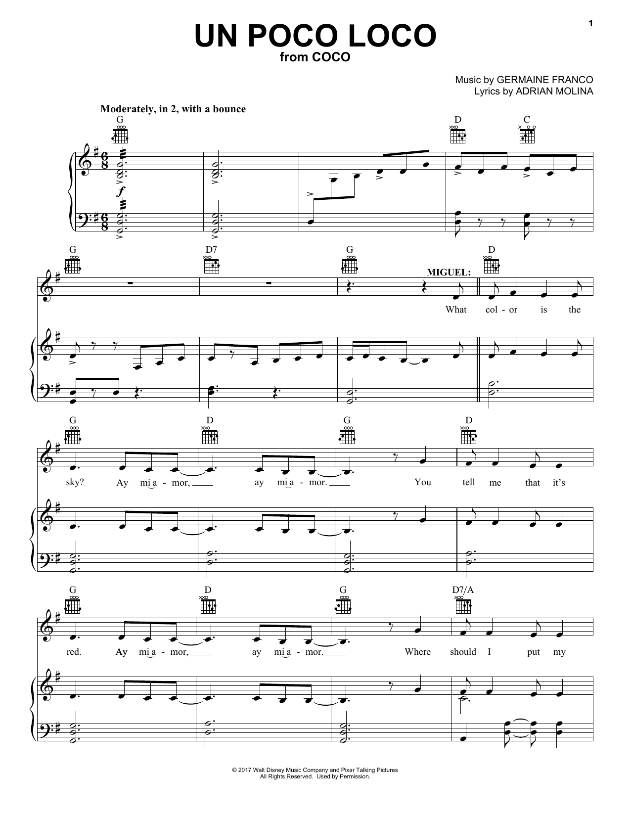 Germaine Franco & Adrian Molina Un Poco Loco (from Coco) Sheet Music
