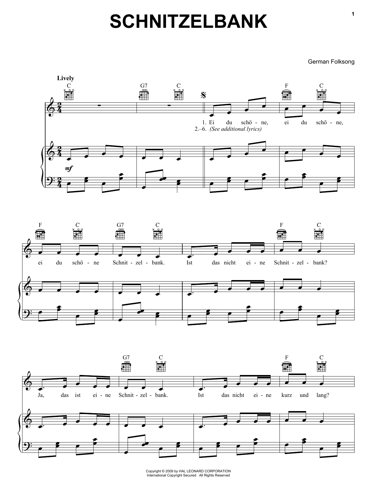 German Folk Song Schnitzelbank Sheet Music