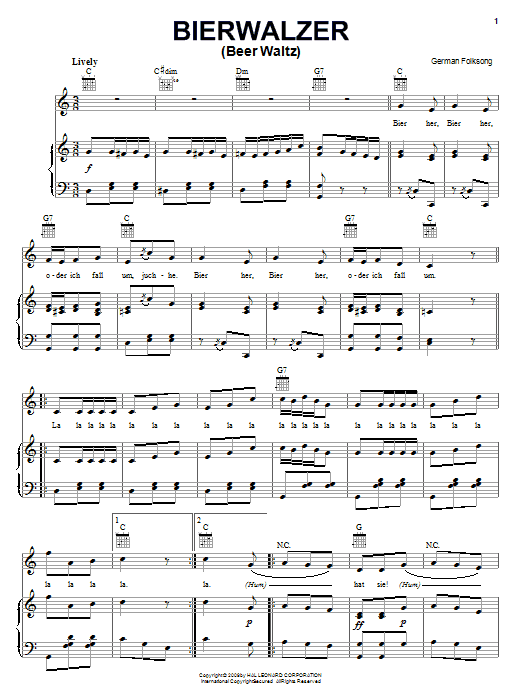 German Folksong Bierwalzer Sheet Music