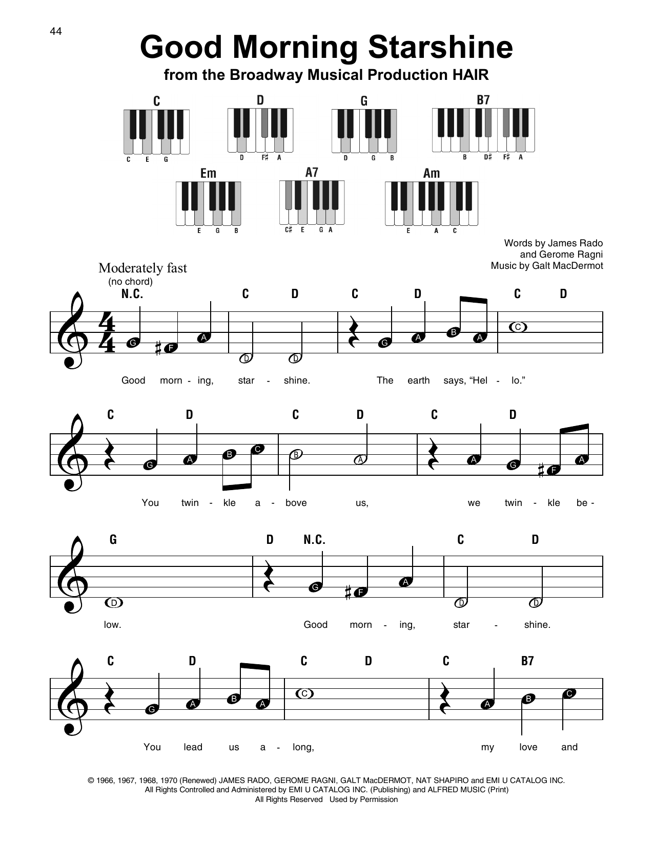 Gerome Ragni Good Morning Starshine Sheet Music