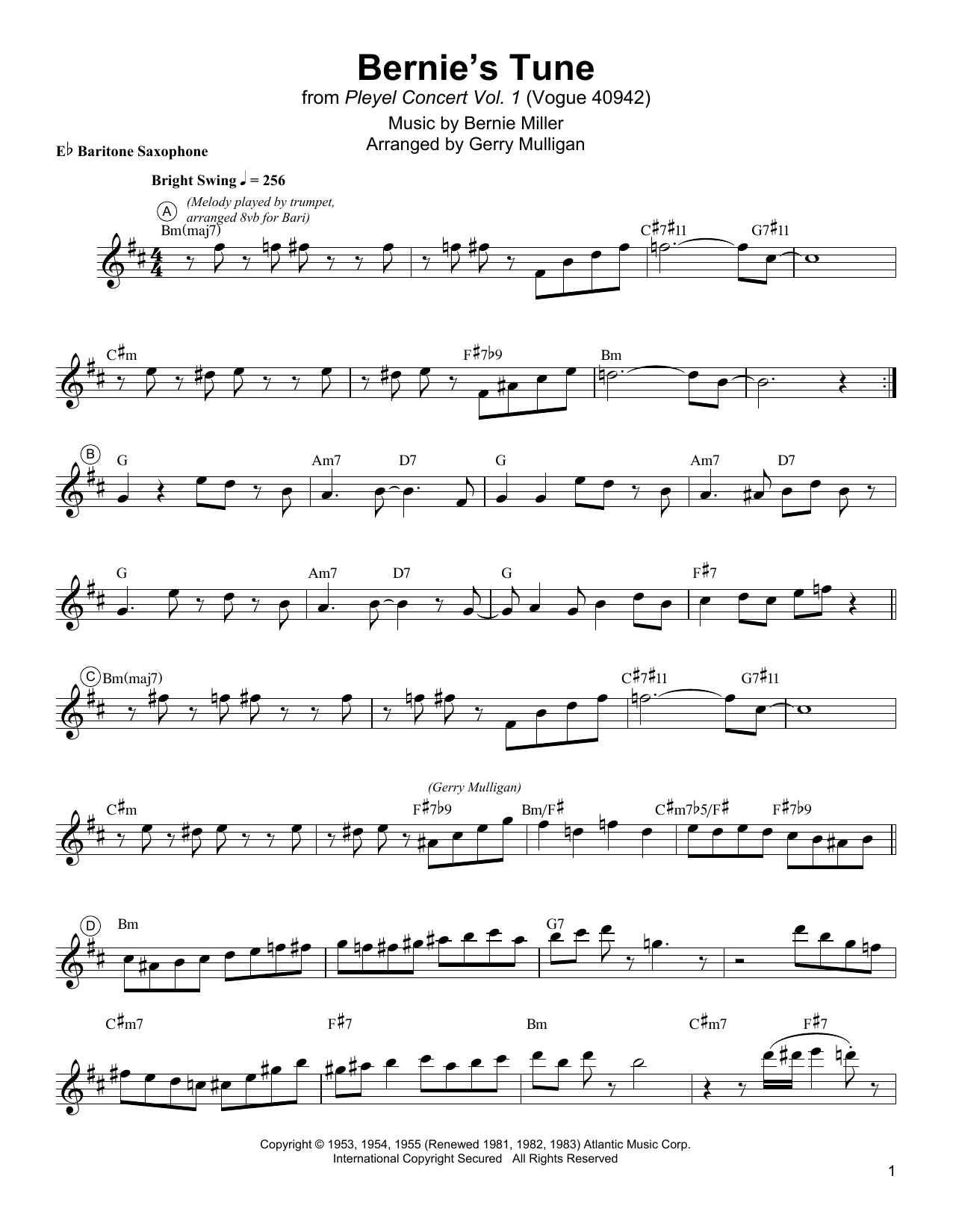 Gerry Mulligan Bernie's Tune Sheet Music