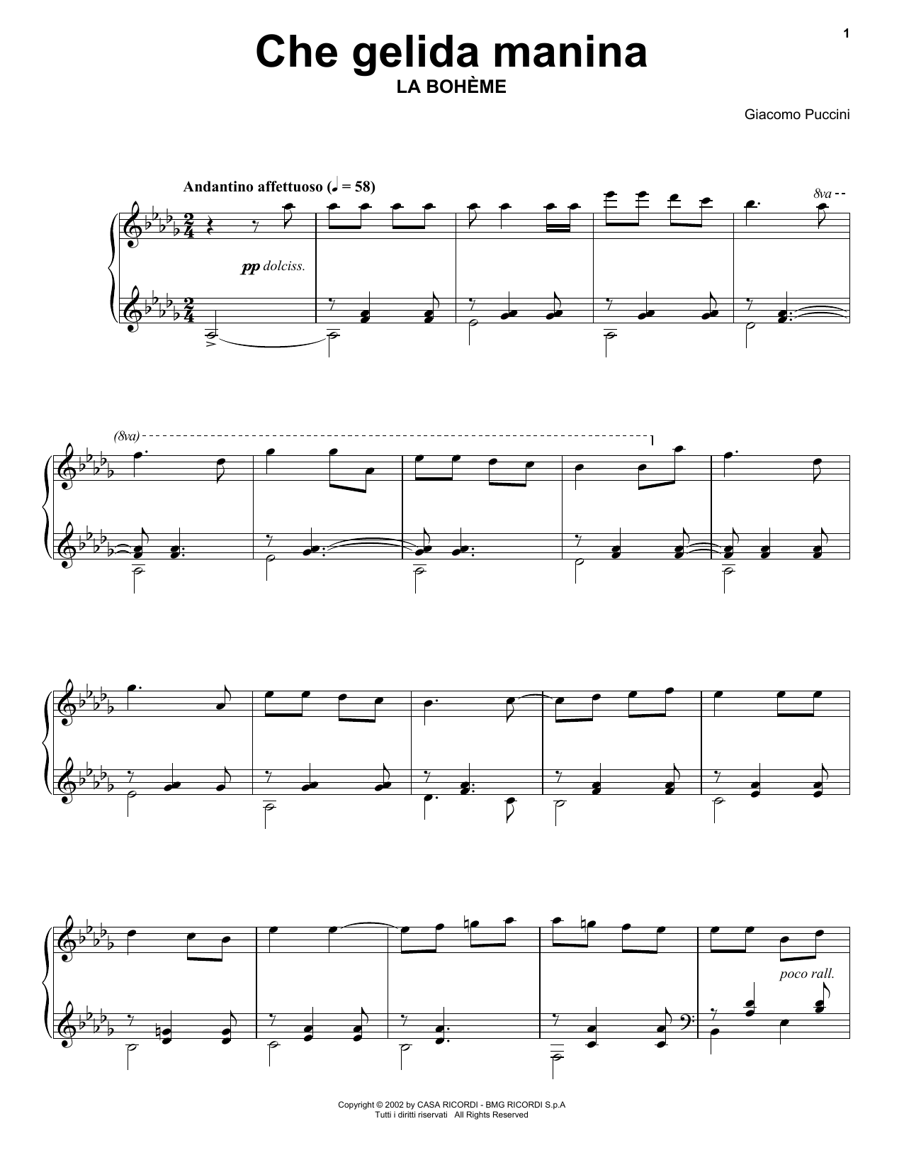 Giacomo Puccini Che gelida manina from La Bohème Sheet Music