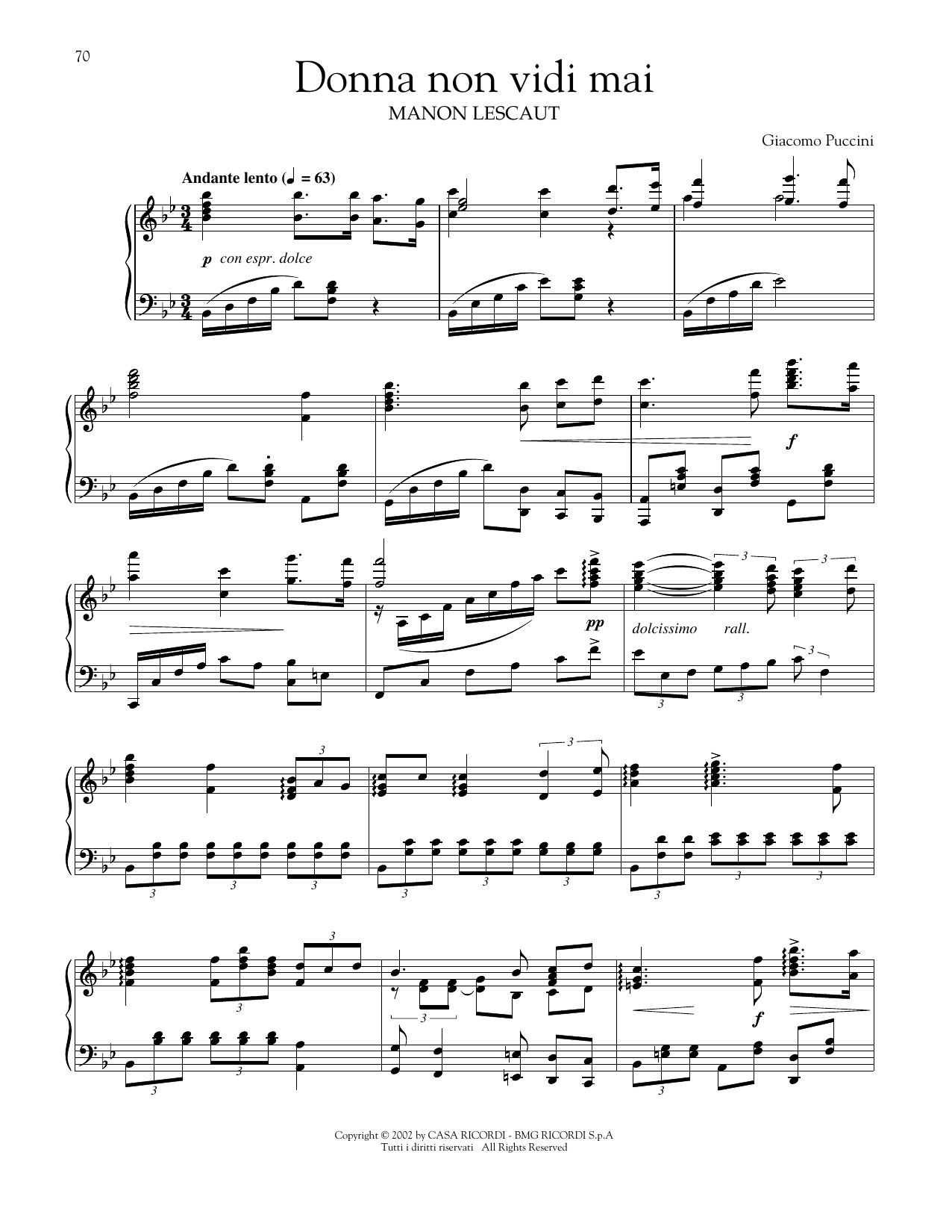 Giacomo Puccini Donna Non Vidi Mai Sheet Music