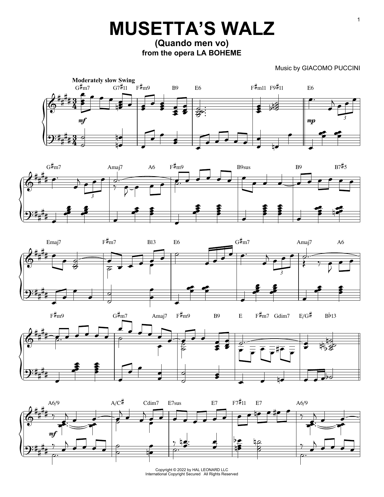 Giacomo Puccini Musetta's Waltz (Quando Men Vo) [Jazz version] (arr. Brent Edstrom) Sheet Music