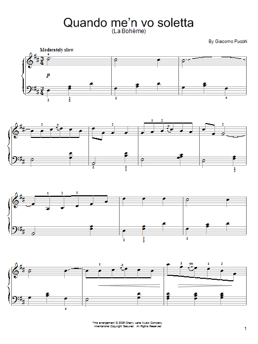 Giacomo Puccini Quando M'en Vo Soletta Sheet Music
