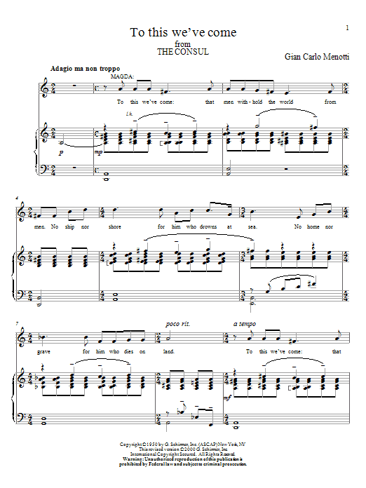 Gian Carlo Menotti To This We've Come Sheet Music