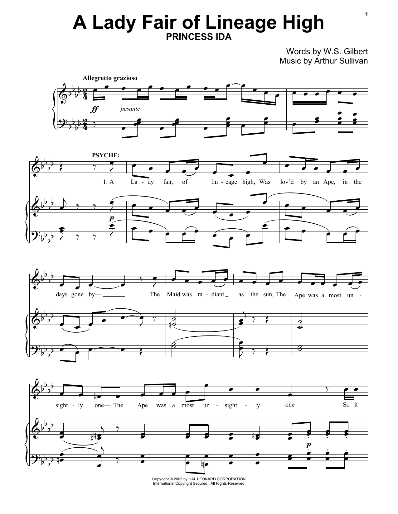Gilbert & Sullivan A Lady Fair Sheet Music