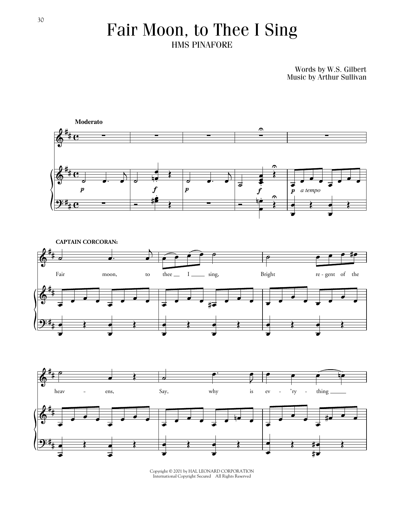 Gilbert & Sullivan Fair Moon, To Thee I Sing (from H.M.S. Pinafore) Sheet Music