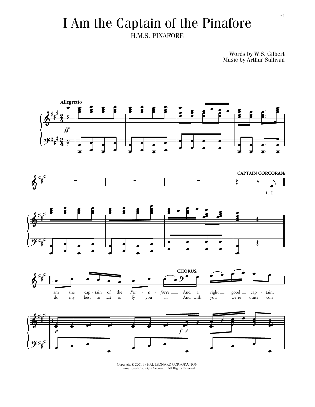 Gilbert & Sullivan I Am The Captain Of The Pinafore Sheet Music