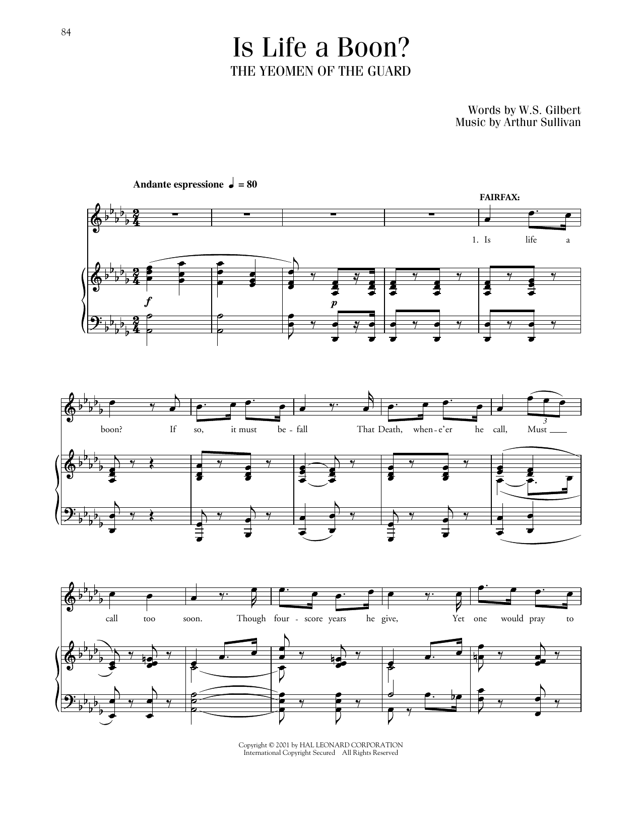 Gilbert & Sullivan Is Life A Boon? (from The Yeomen Of The Guard) Sheet Music