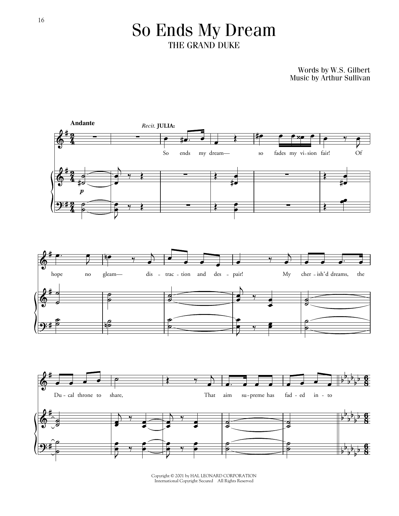 Gilbert & Sullivan So Ends My Dream (from The Grand Duke) Sheet Music