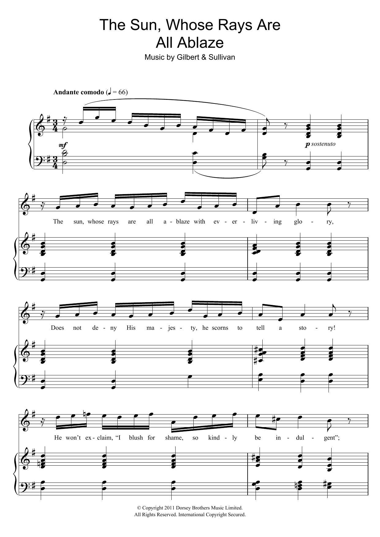 Gilbert & Sullivan The Sun Whose Rays Are All Ablaze (from The Mikado) Sheet Music