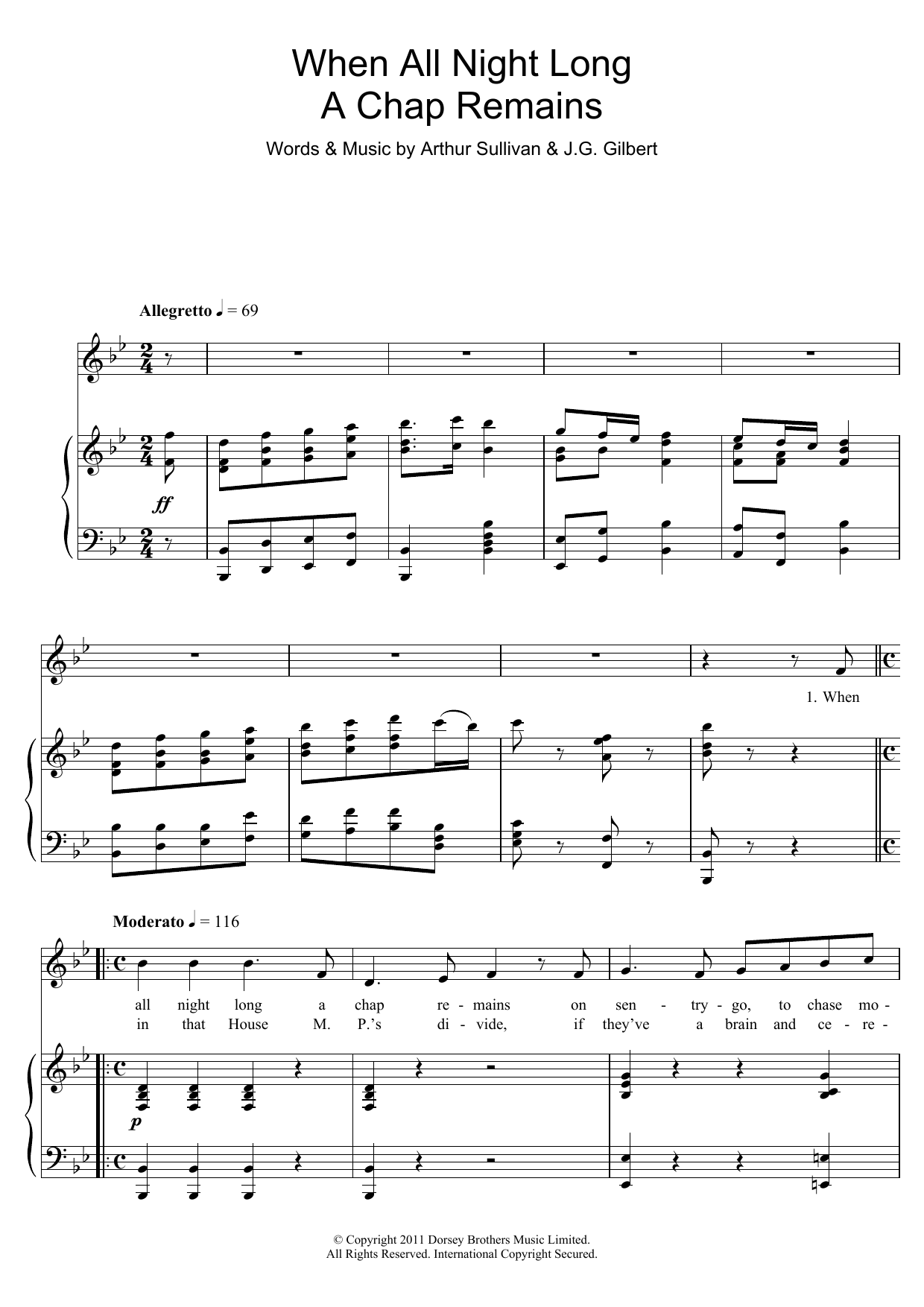 Gilbert & Sullivan When All Night Long A Chap Remains Sheet Music