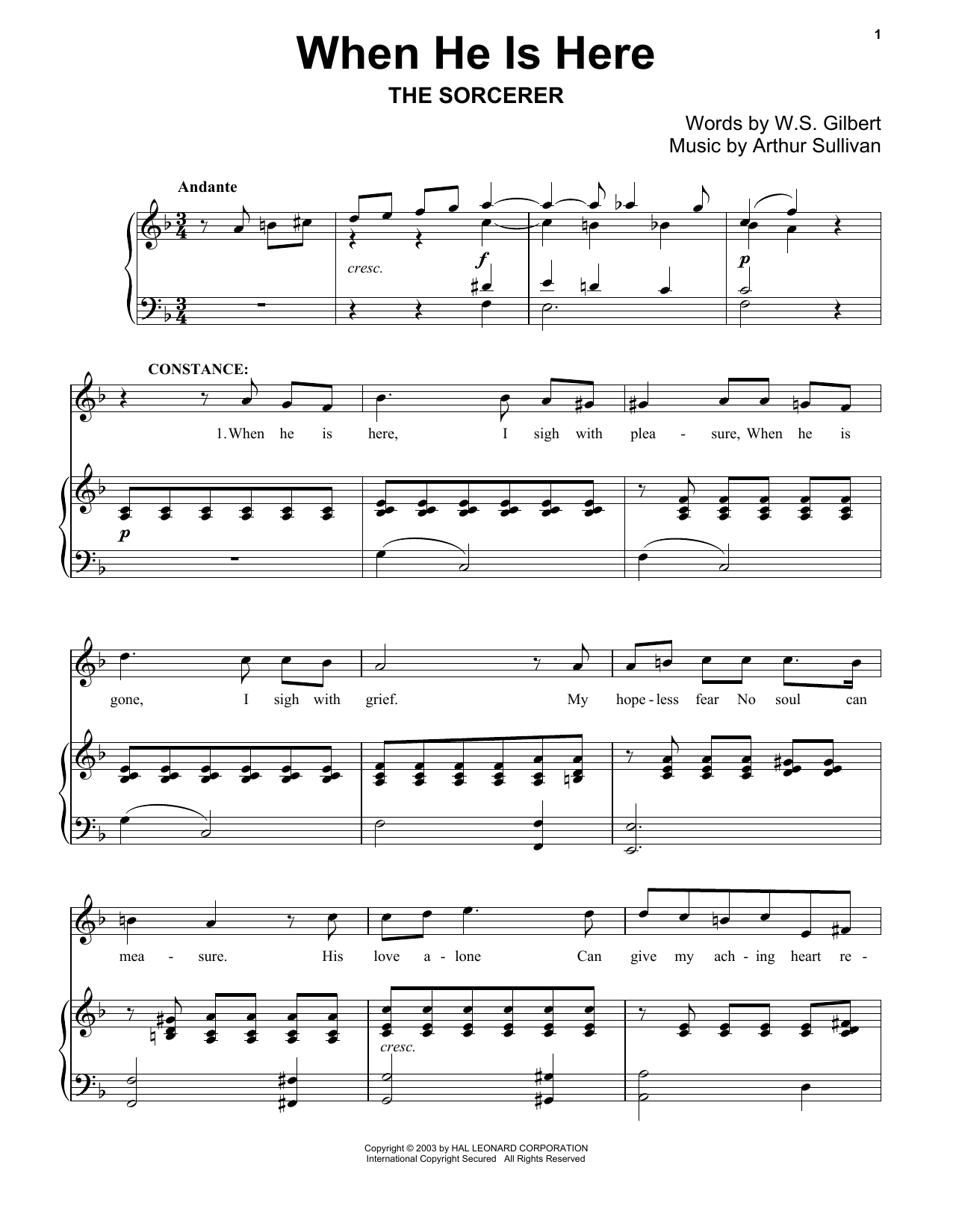 Gilbert & Sullivan When He Is Here Sheet Music