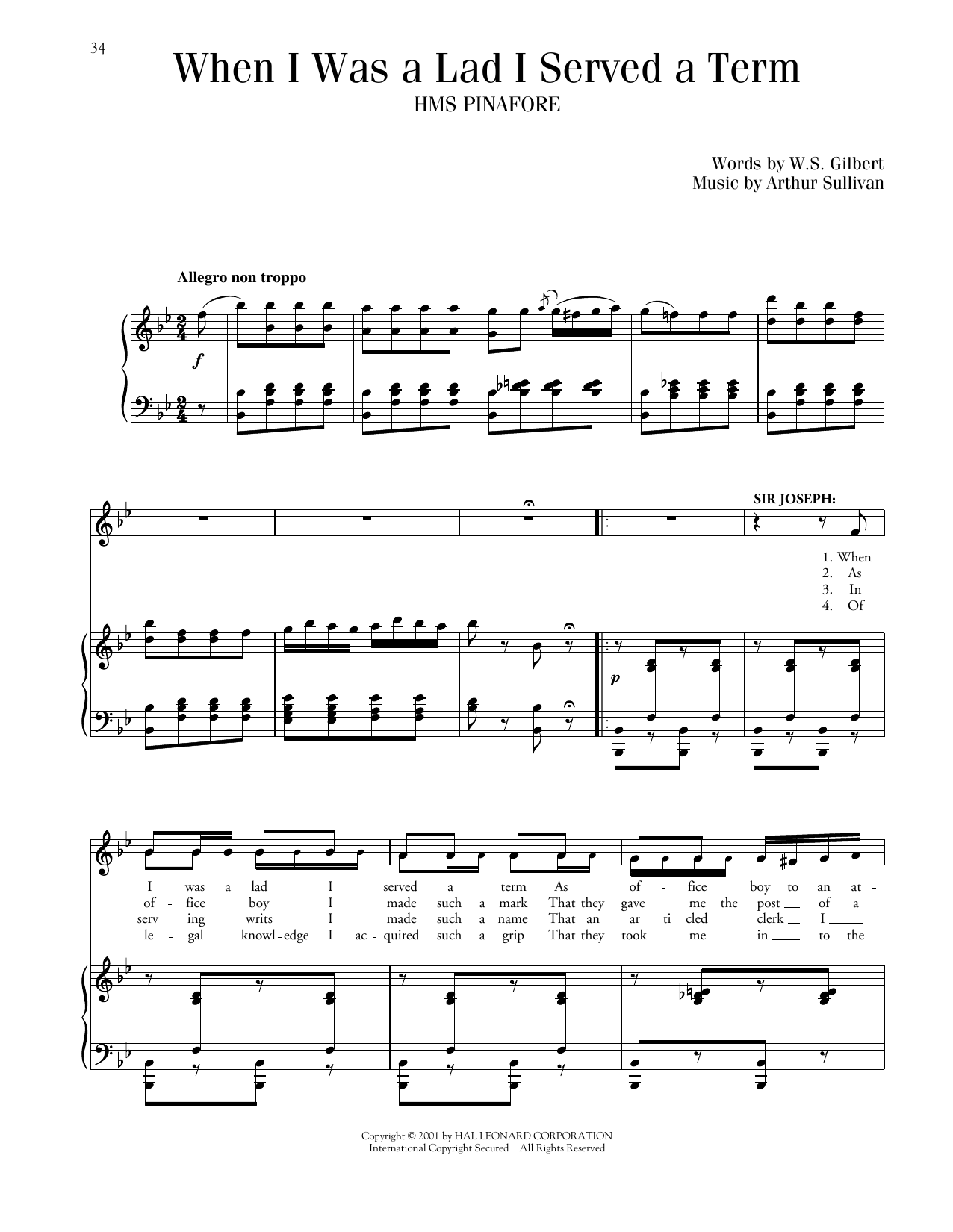 Gilbert & Sullivan When I Was A Lad (from H.M.S. Pinafore) Sheet Music