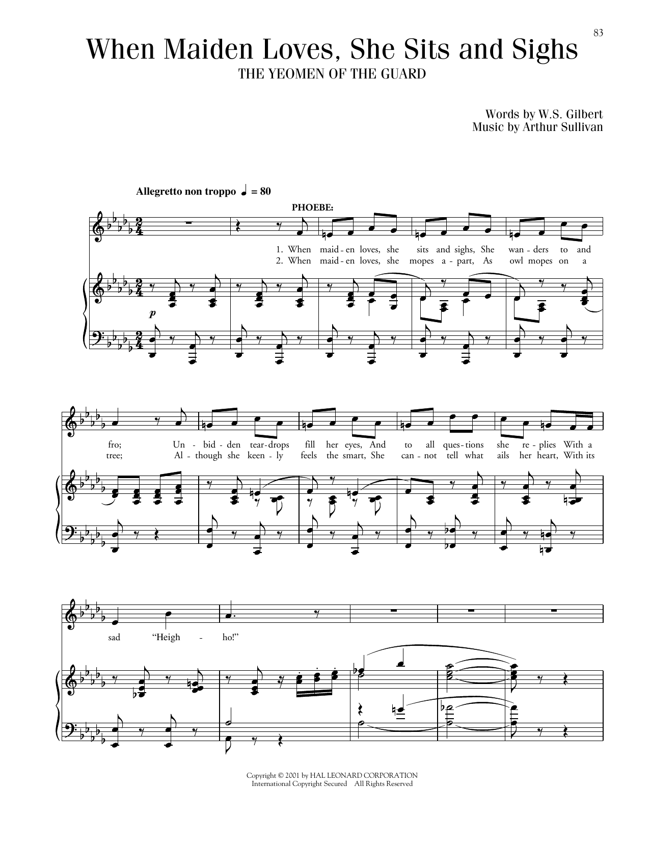 Gilbert & Sullivan When Maiden Loves, She Sits And Sighs Sheet Music