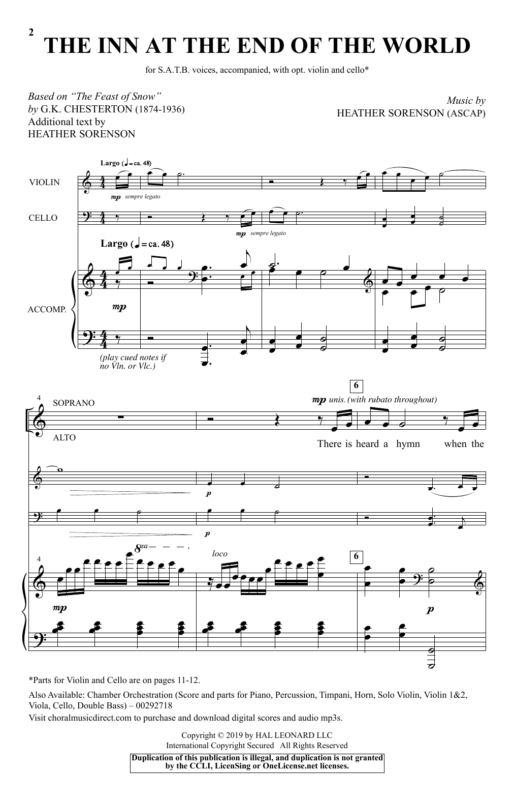 Gilbert Keith Chesterton The Inn At The End Of The World (arr. Heather Sorenson) Sheet Music