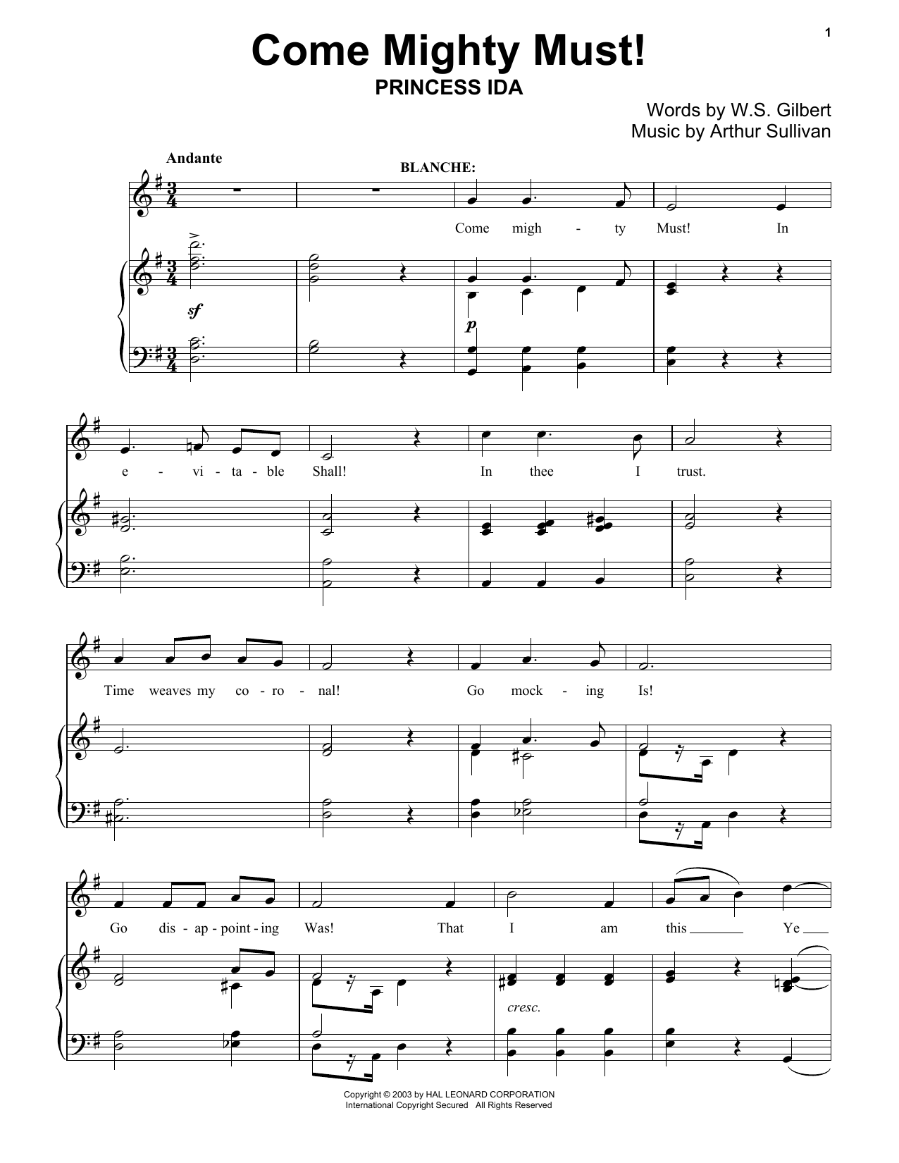 Gilbert & Sullivan Come Mighty Must! Sheet Music