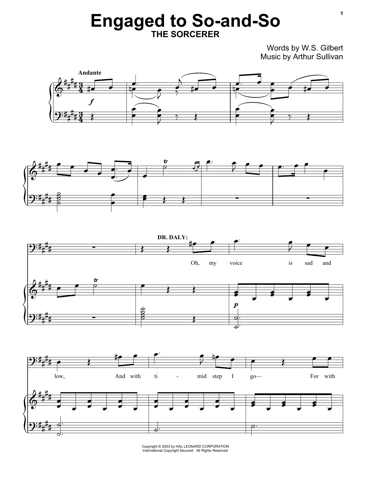 Gilbert & Sullivan Engaged To So-And-So Sheet Music