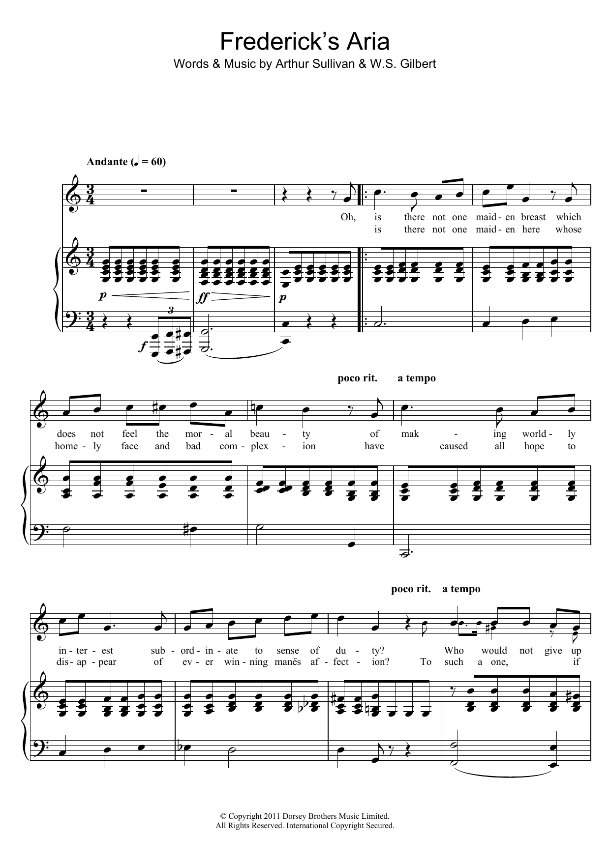 Gilbert & Sullivan Frederick's Aria Sheet Music