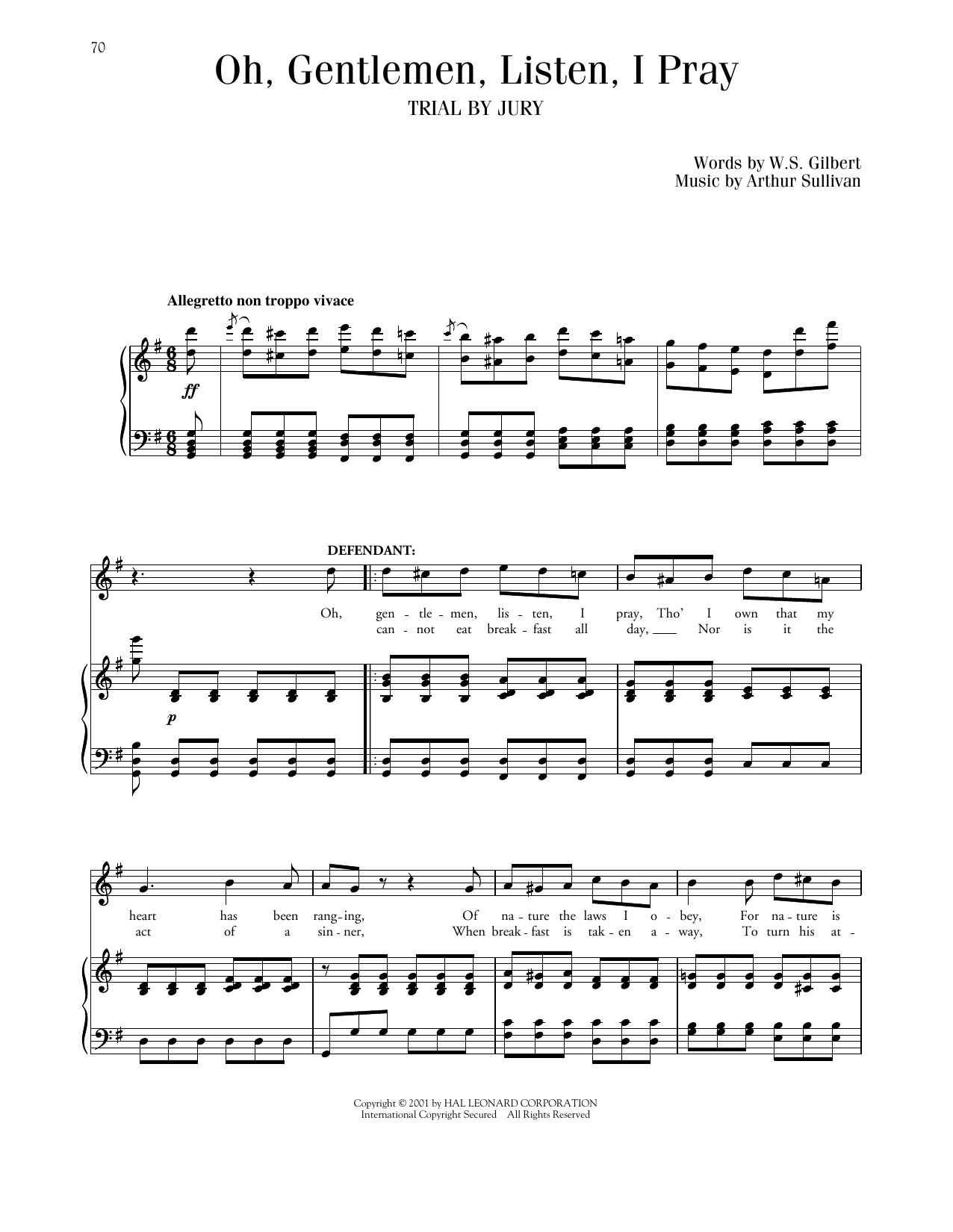 Gilbert & Sullivan Oh, Gentlemen, Listen, I Pray (from Trial By Jury) Sheet Music