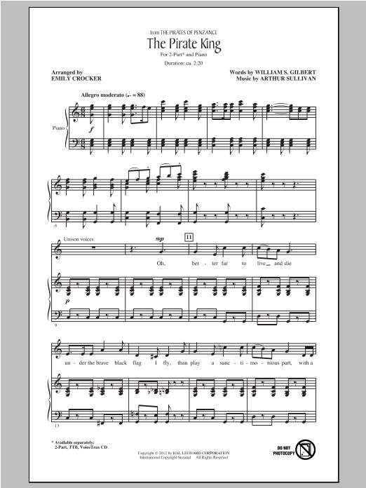 Gilbert & Sullivan The Pirate King Sheet Music