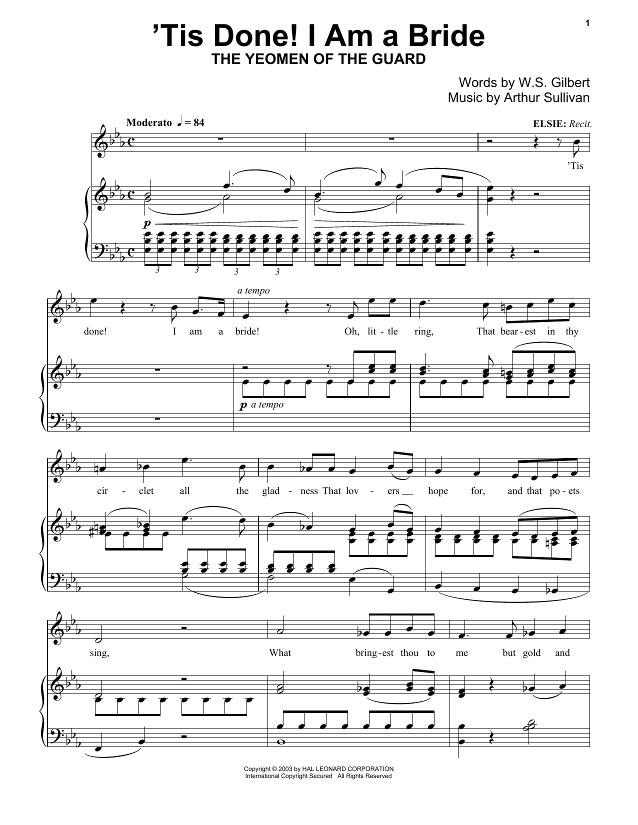 Gilbert & Sullivan 'Tis Done! I Am A Bride Sheet Music