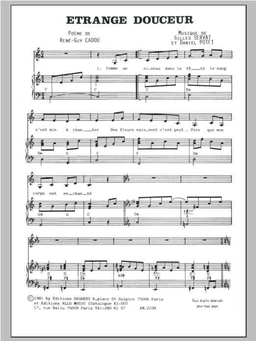 Gilles Servat Etrange Douceur Sheet Music