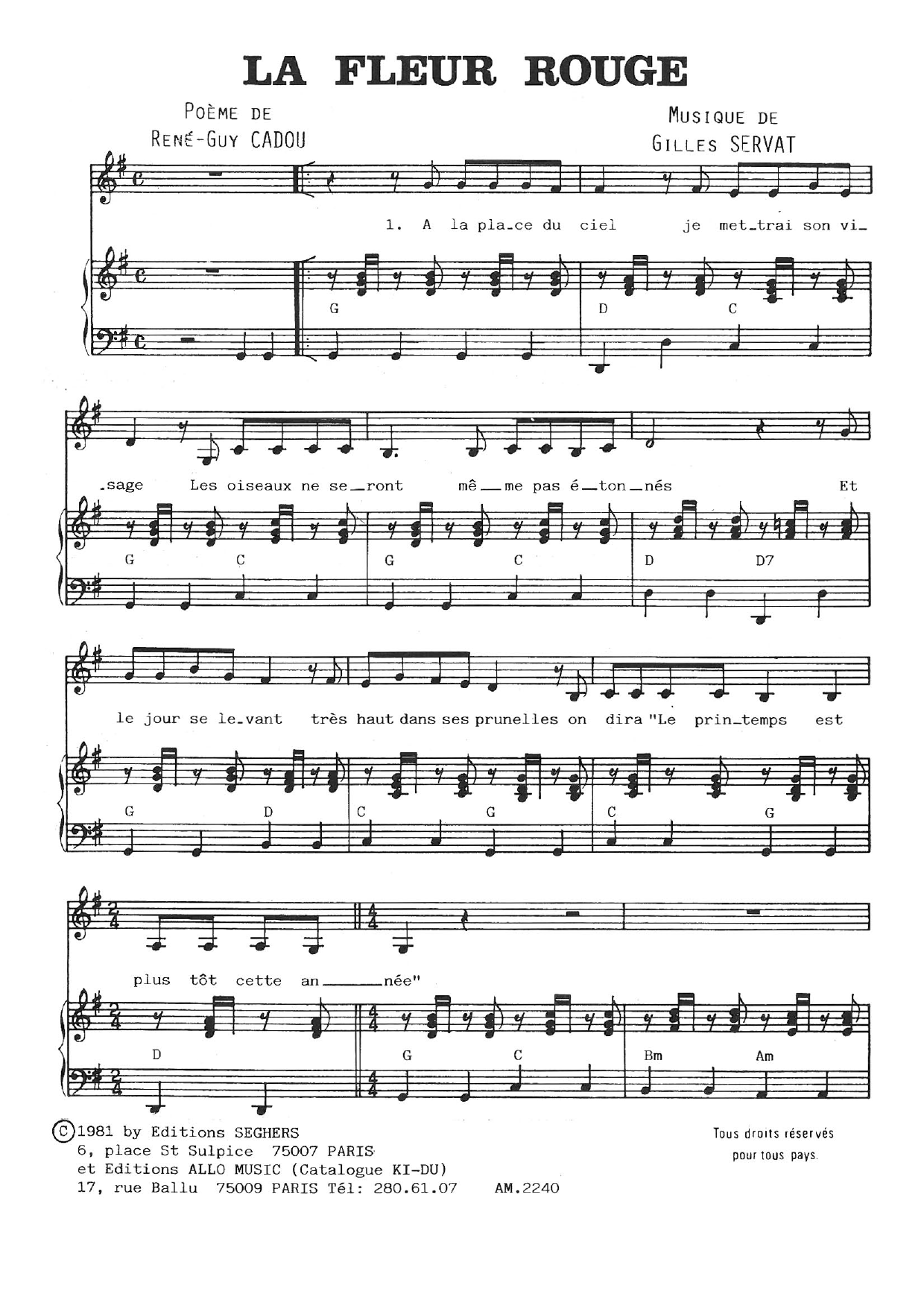 Gilles Servat La Fleur Rouge Sheet Music