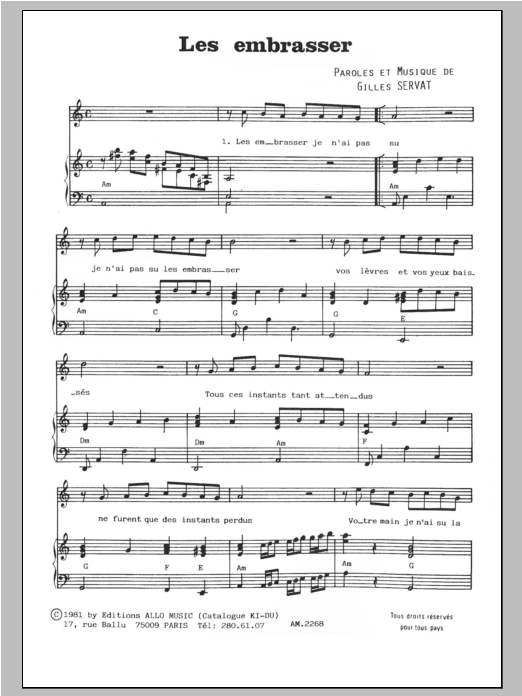 Gilles Servat Les Embrasser Sheet Music
