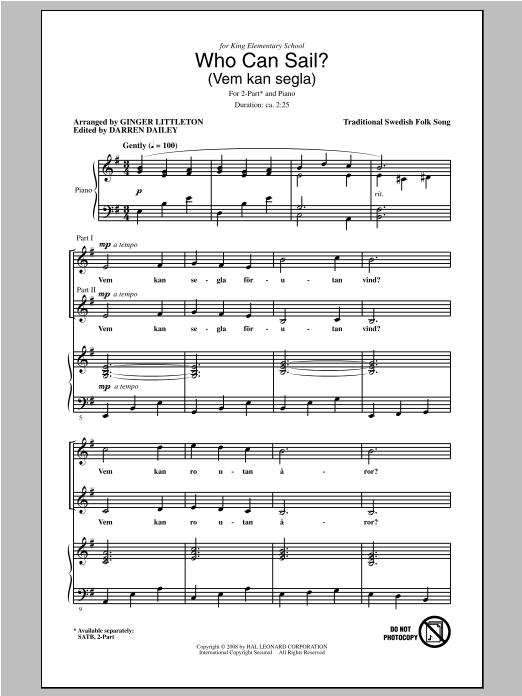 Ginger Littleton Who Can Sail? (Vem Kan Segla) Sheet Music