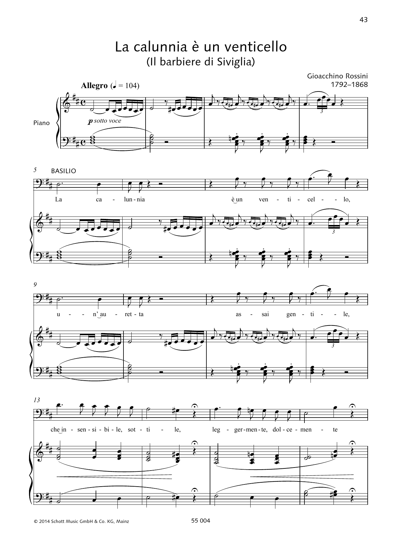 Gioacchino Rossini La calunnia è un venticello Sheet Music