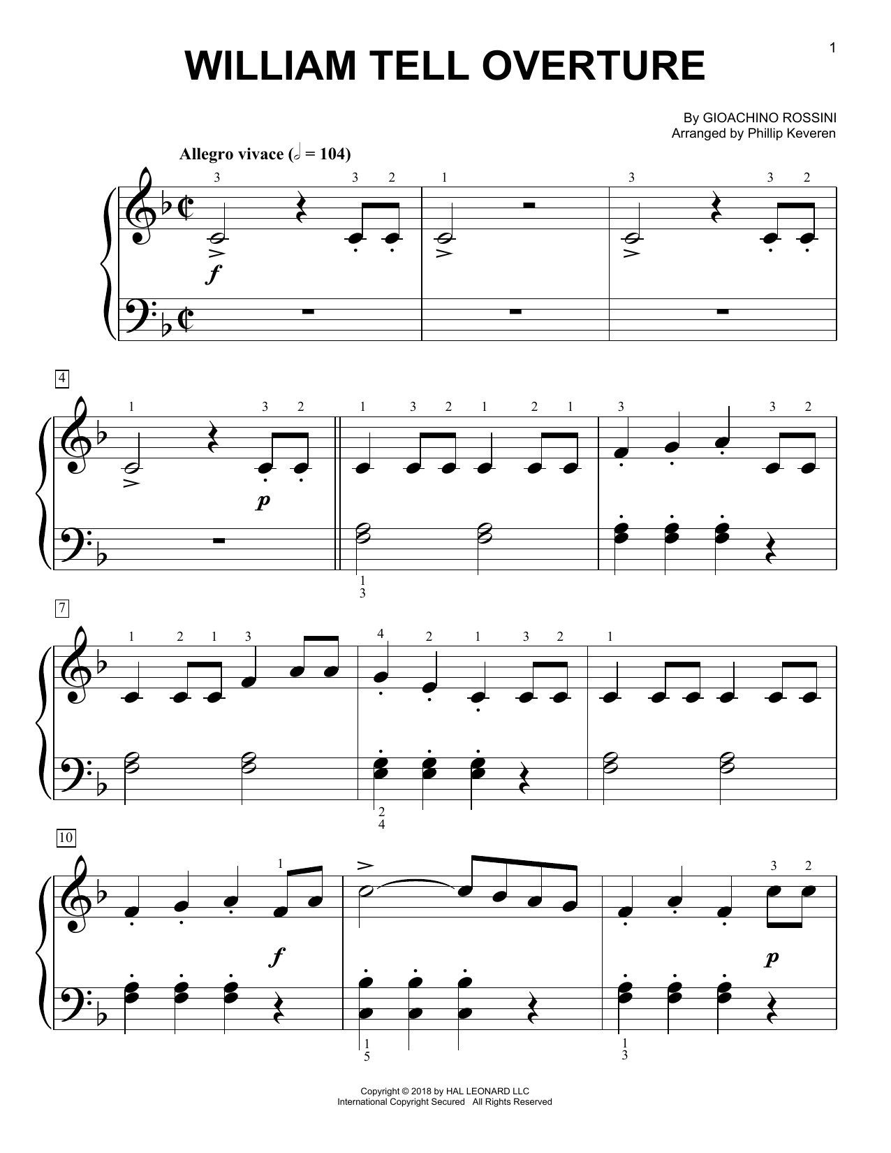 Gioachino Rossini William Tell Overture (arr. Phillip Keveren) Sheet Music