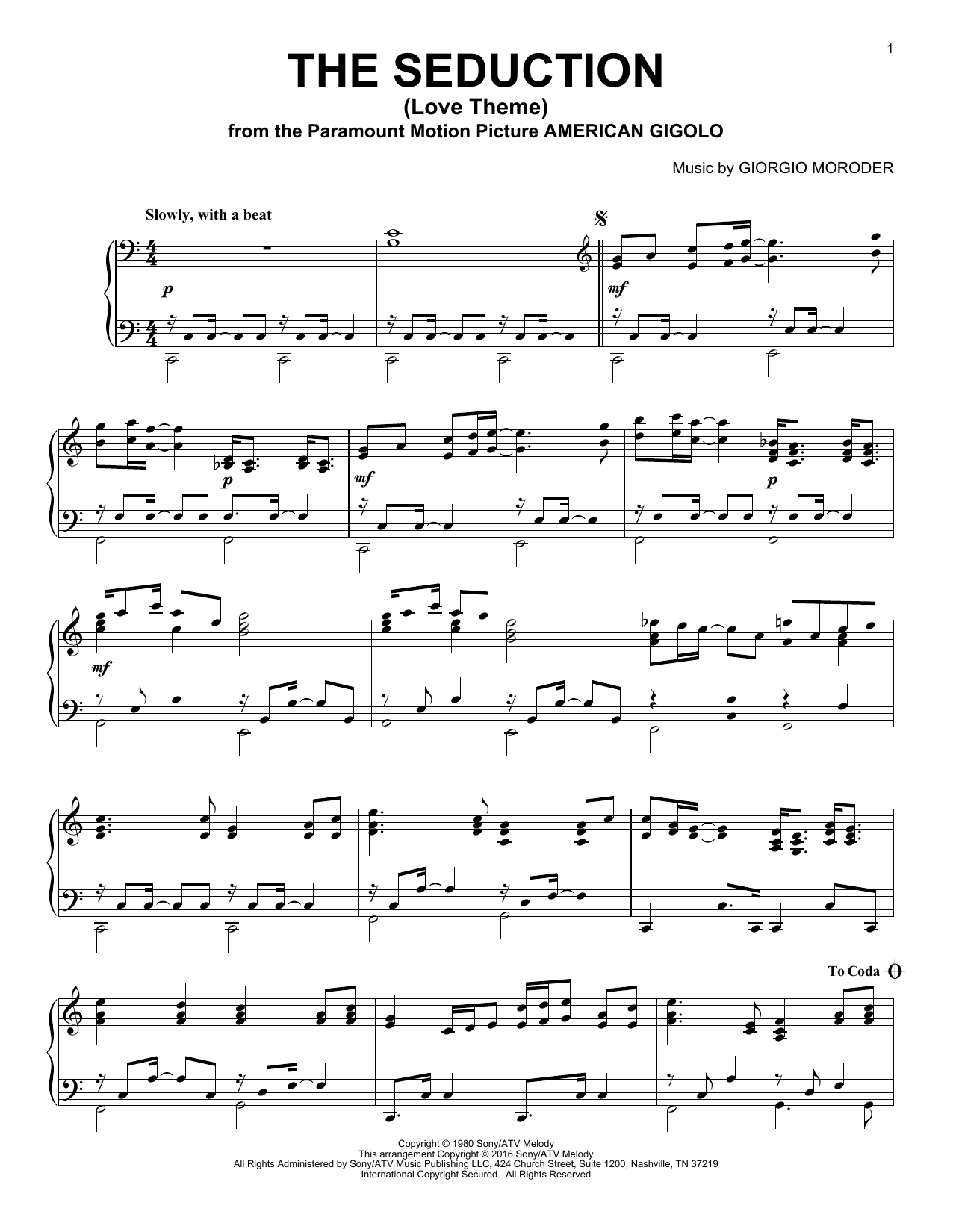 Giorgio Moroder The Seduction (Love Theme) Sheet Music