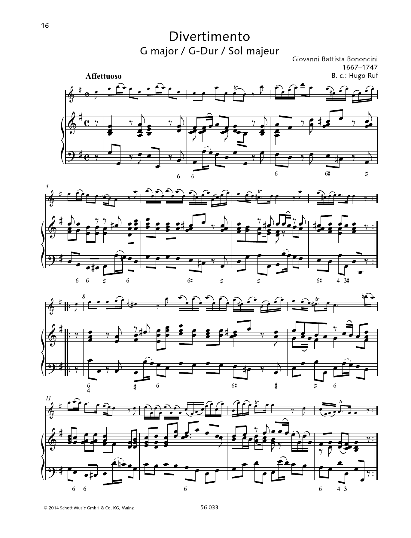 Giovanni Battista Bononcini Divertimento G major Sheet Music
