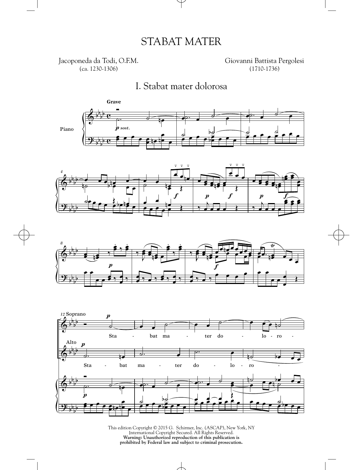 Giovanni Battista Pergolesi Stabat Mater (First Movement) Sheet Music