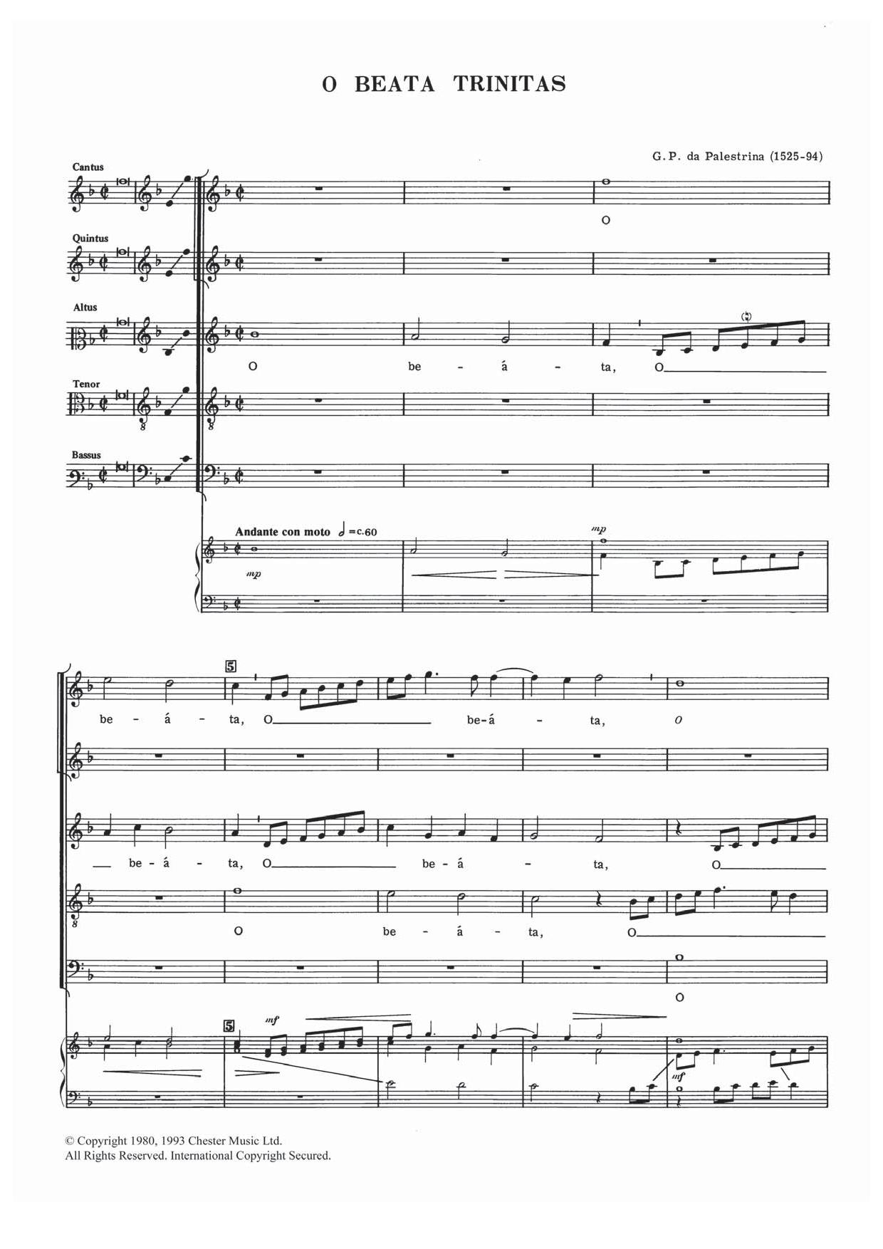 Giovanni Palestrina O Beata Trinitas Sheet Music