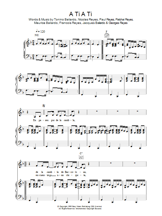 Gipsy Kings A Ti A Ti Sheet Music