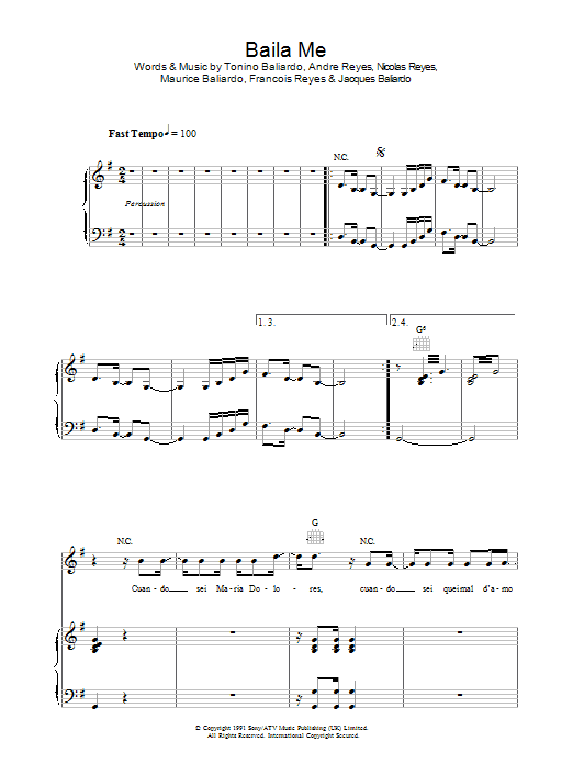 Gipsy Kings Baila Me Sheet Music