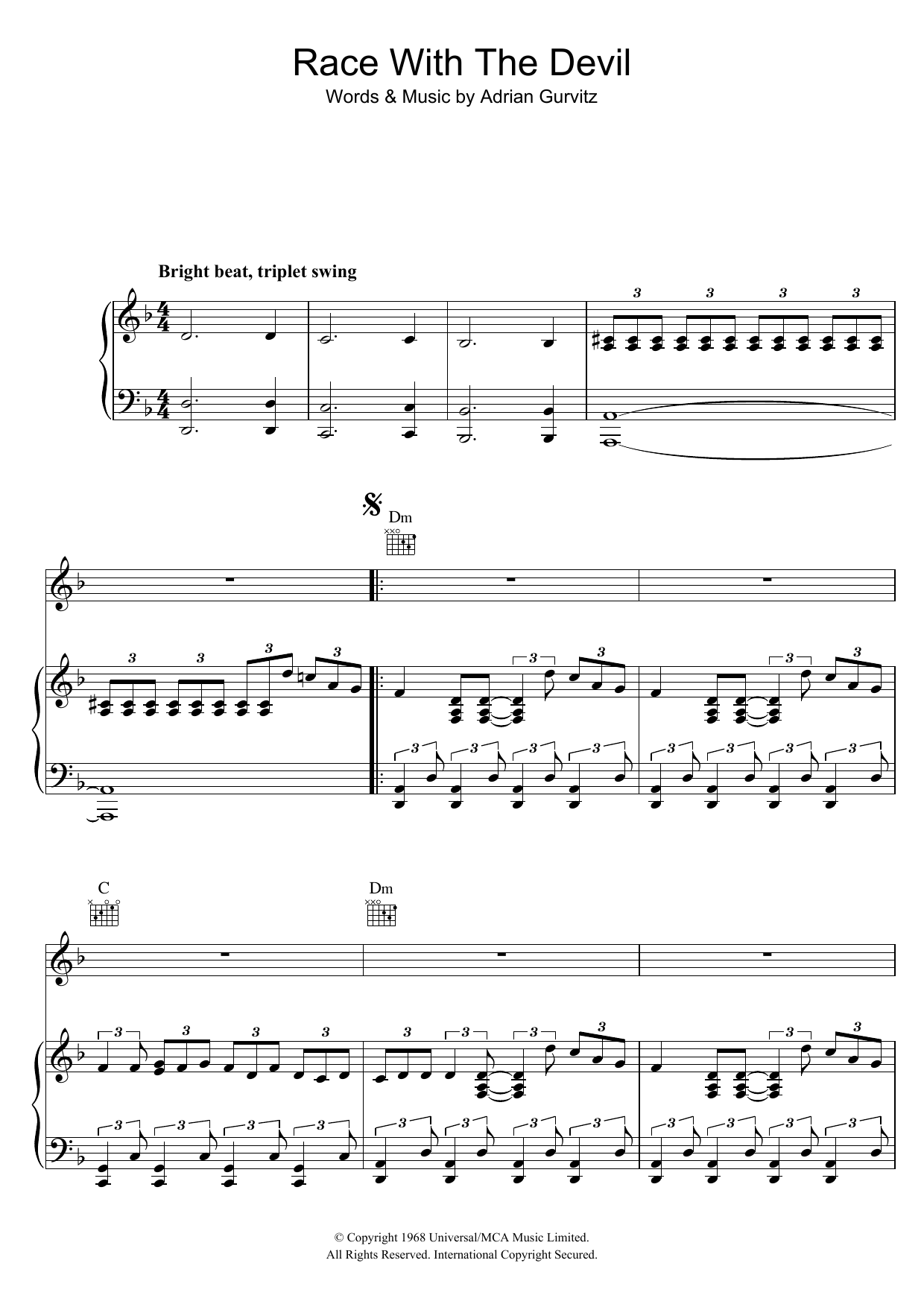 Girlschool Race With The Devil Sheet Music