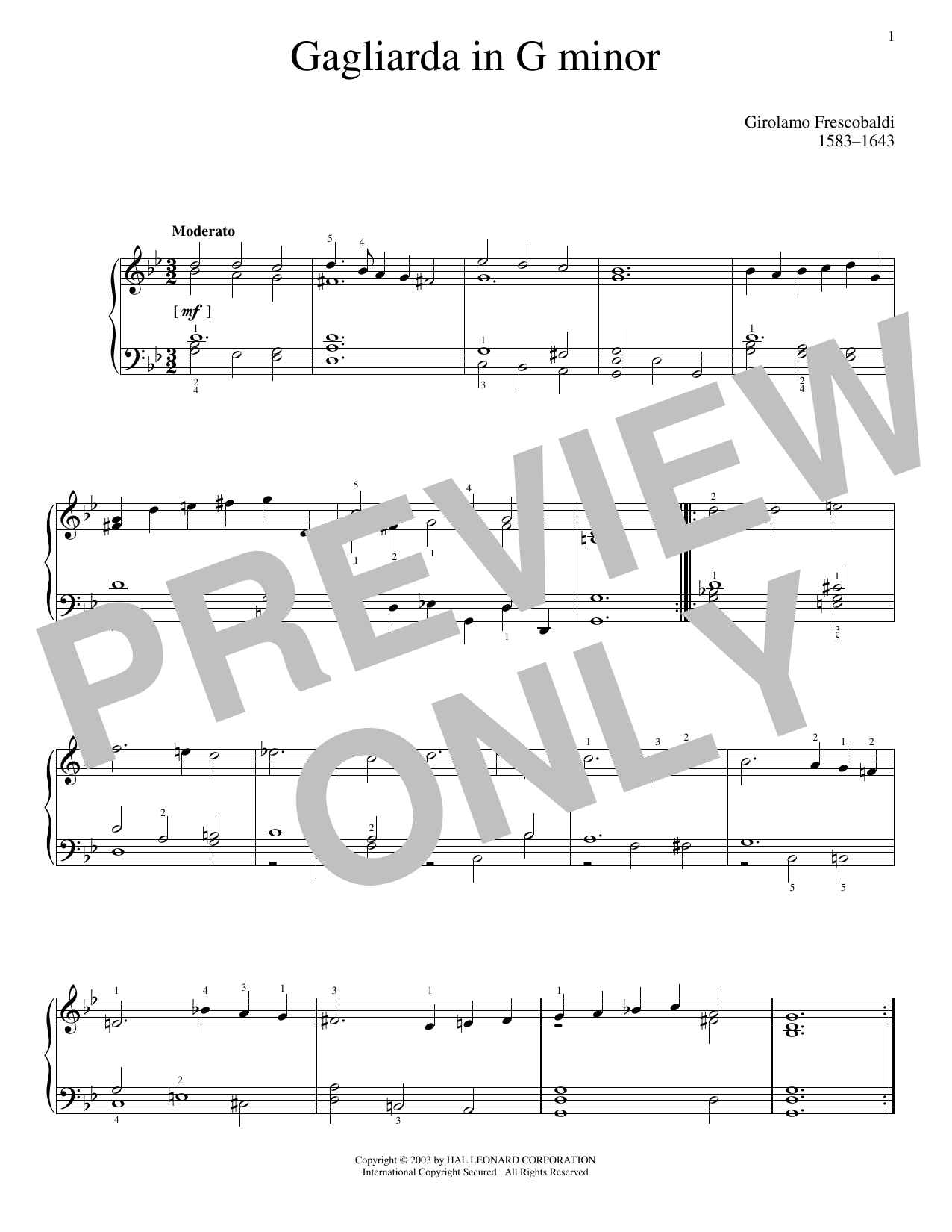 Girolamo Frescobaldi Gagliarda Sheet Music