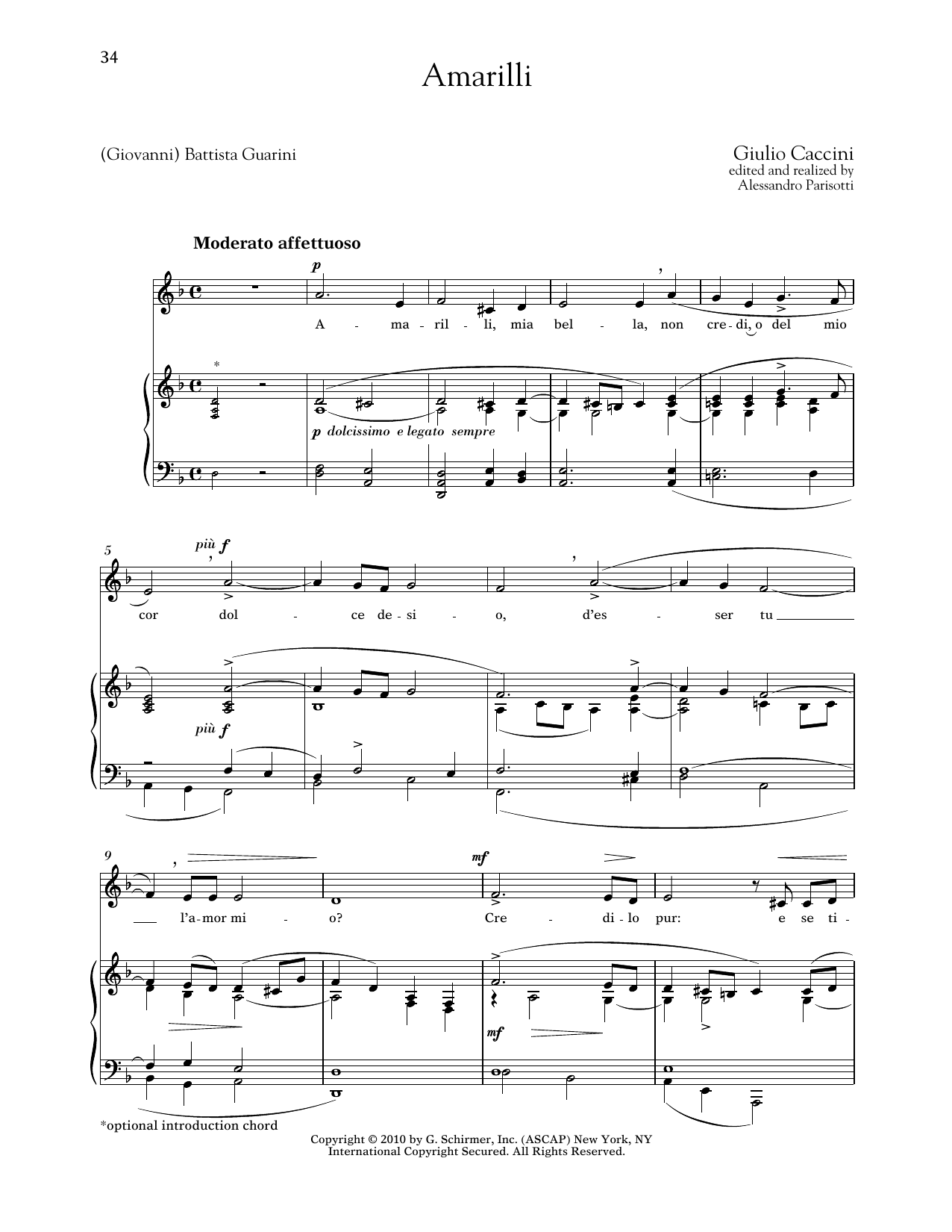 Giulio Caccini Amarilli (Low Voice) Sheet Music