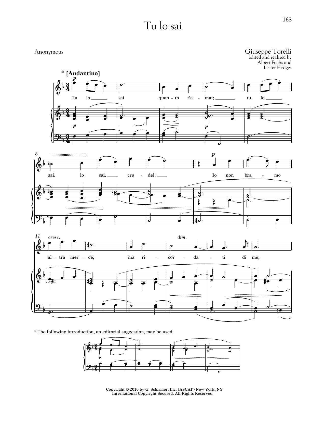 Giuseppe Torelli Tu Lo Sai (High Voice) Sheet Music