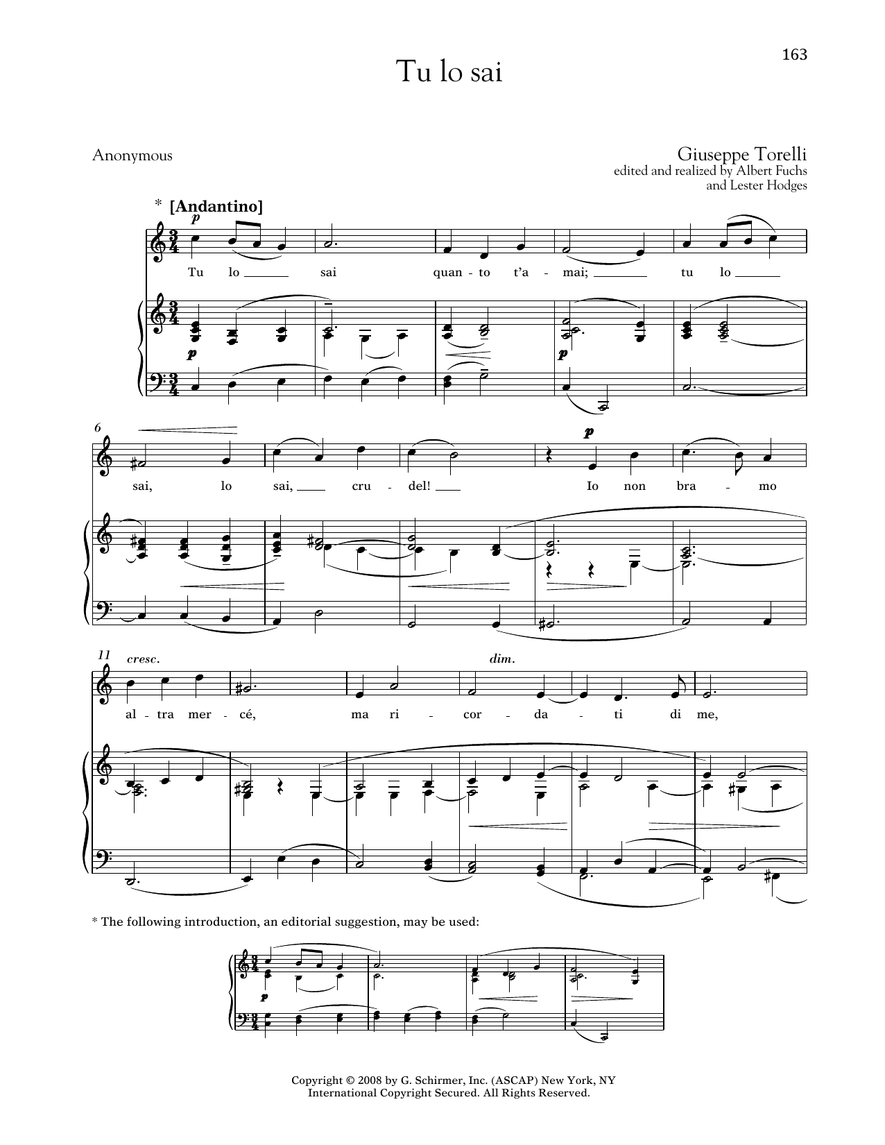 Giuseppe Torelli Tu Lo Sai (Medium Low Voice) Sheet Music