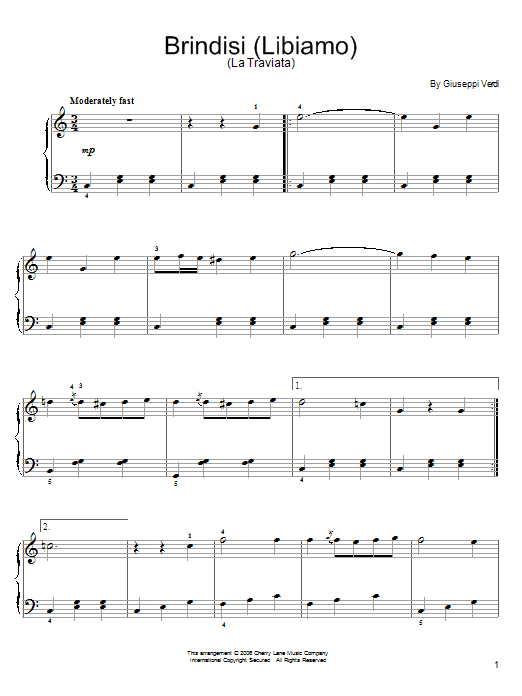 Giuseppe Verdi Brindisi (Libiamo Ne' Lieti Calici) (from La Traviata) Sheet Music