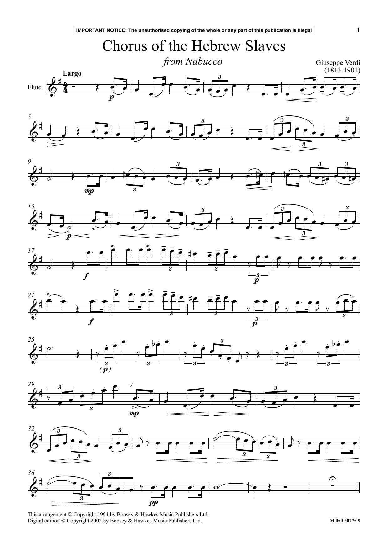 Giuseppe Verdi Chorus Of The Hebrew Slaves (from Nabucco) Sheet Music