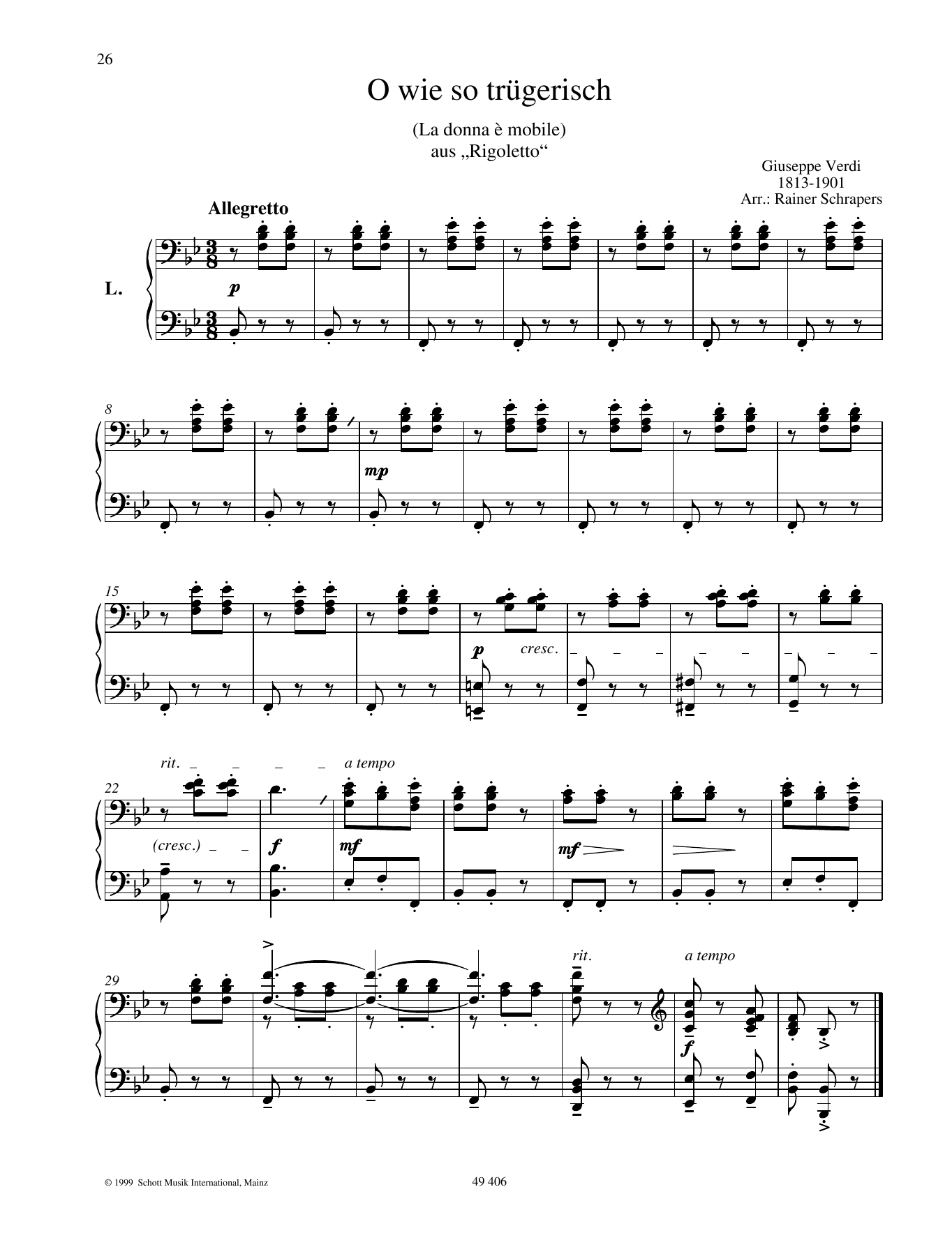 Giuseppe Verdi Donna e mobile Sheet Music
