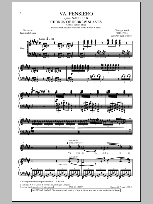 Giuseppe Verdi Va, Pensiero Sheet Music
