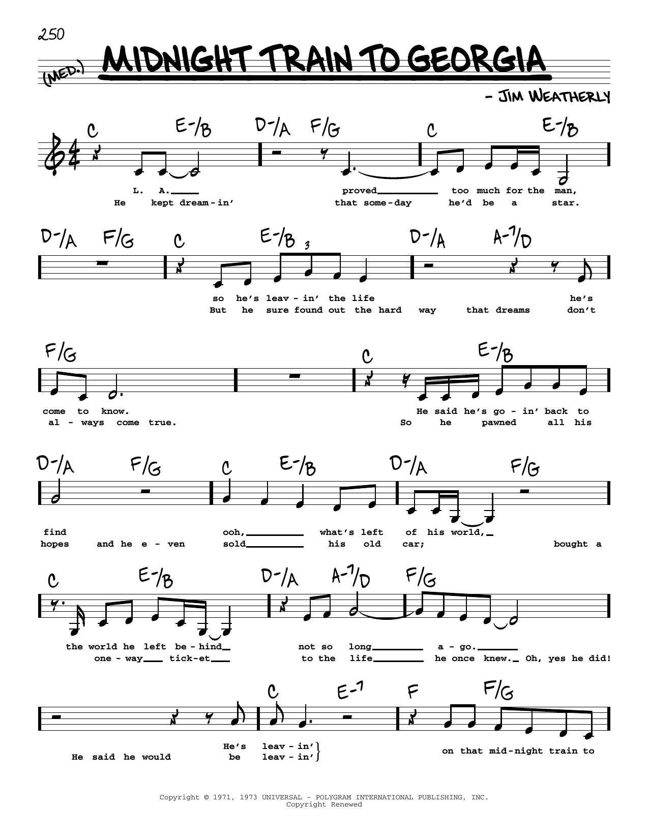 Gladys Knight & The Pips Midnight Train To Georgia (Low Voice) Sheet Music