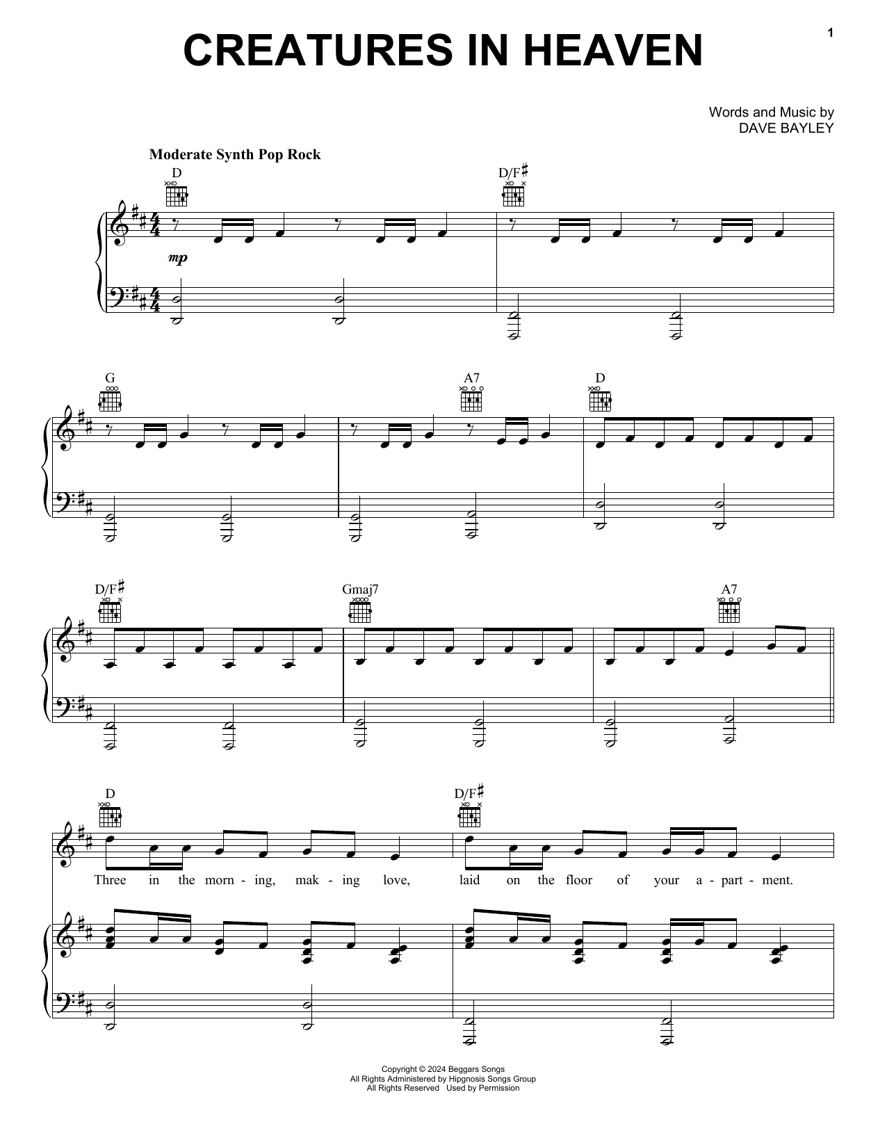 Glass Animals Creatures In Heaven Sheet Music